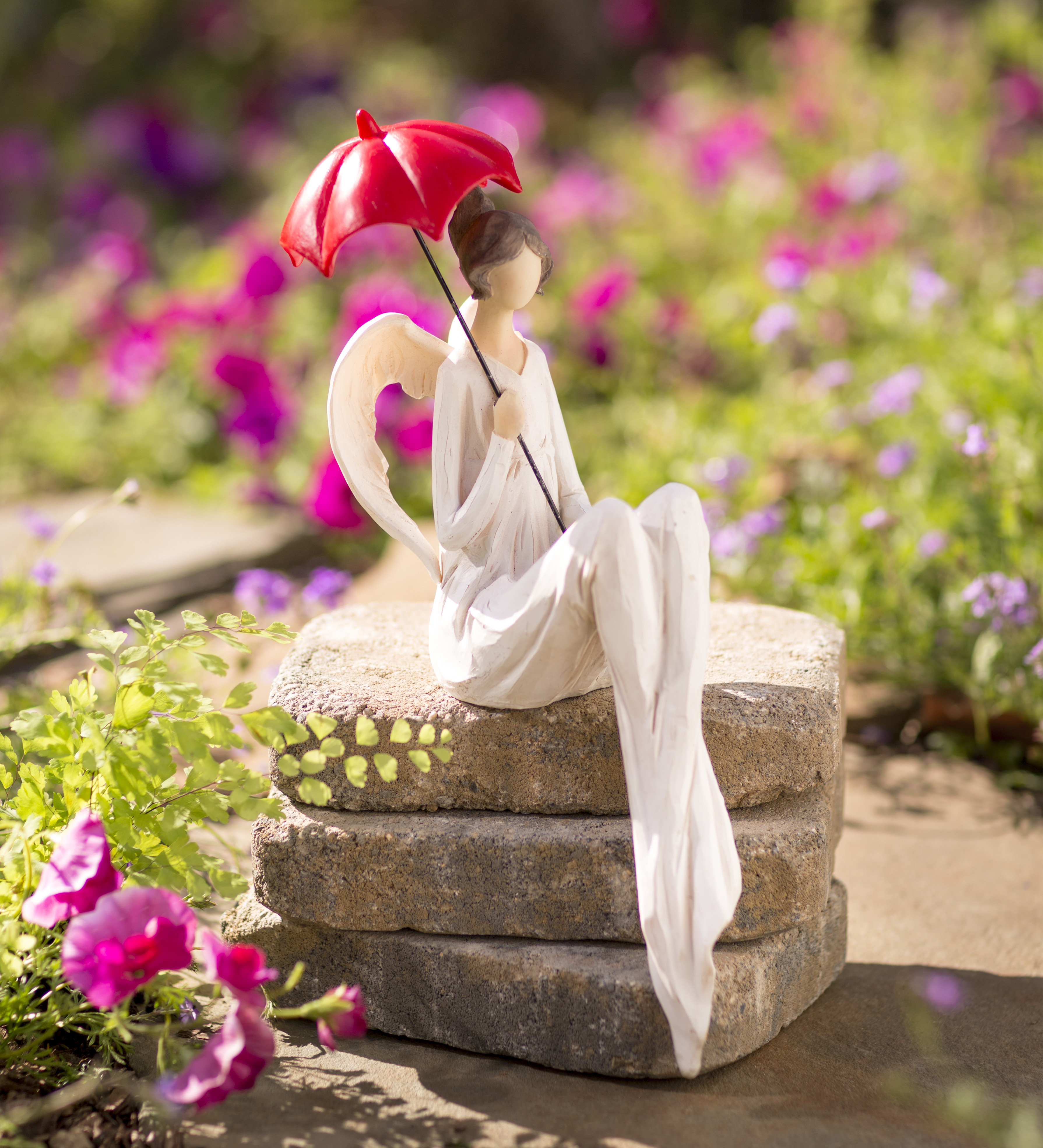 Wind & Weather Seated Angel with Red Umbrella Statue & Reviews